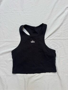 ALO Yoga Black Ribbed High-Neck Cropped Tank